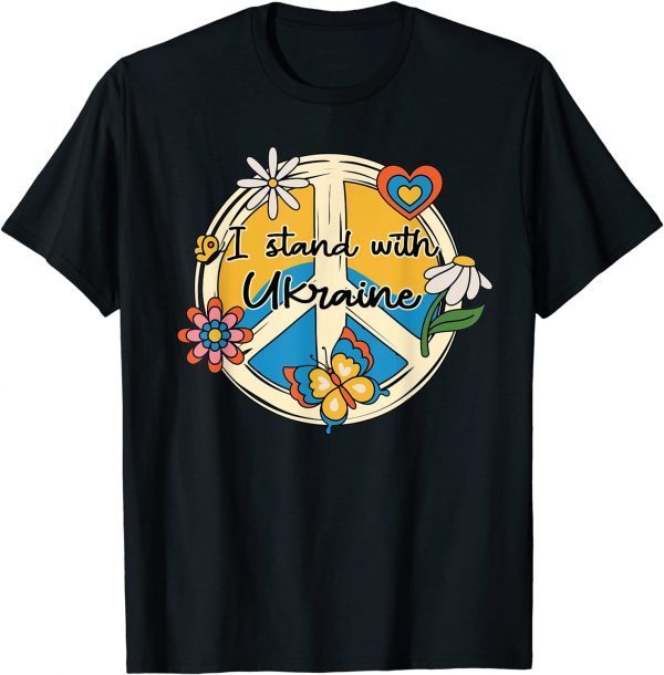 I Stand With Ukraine Flag Peace Hippie Daisy Flower Ukraine Shirt