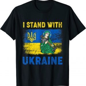 Vintage I Stand With Ukraine Saint Javelin Ukrainian Flag Gift TShirt