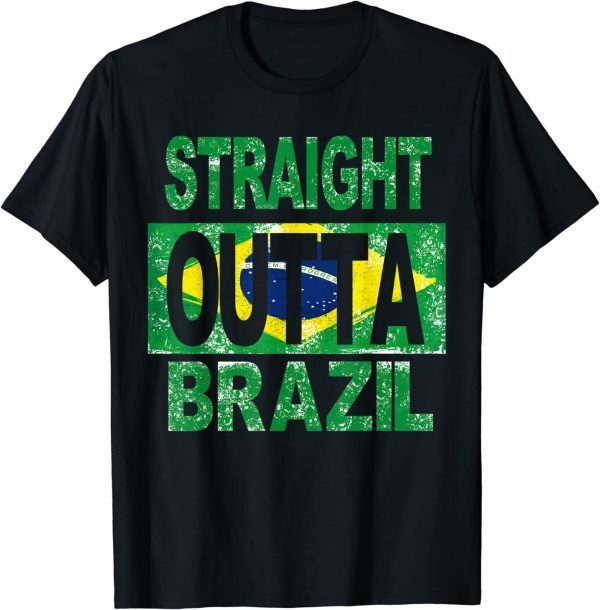 STRAIGHT OUTTA BRAZIL , Brazil FLAG COLORS DISTRESSED STYLE T-Shirt