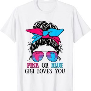 Vintage Pink or Blue Gigi loves you Tee Gender Reveal T-Shirt