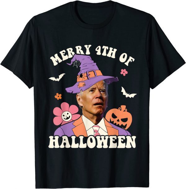 Merry 4th Of Halloween Confused Joe Biden Witch Hat Groovy Shirts