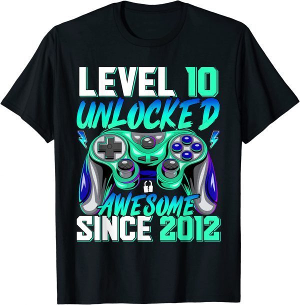 Level 10 Unlocked Awesome Since 2012 10th Birthday Gaming T-Shirt