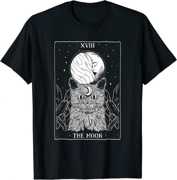 Tarot Card Crescent Moon And Cat Spooky Witch Halloween 2023 T-Shirt