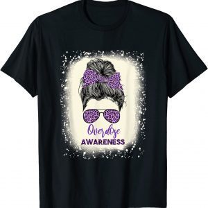 Overdose awareness Warrior messy hair bun Purple Ribbon 2022 T-Shirt