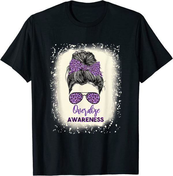 Overdose awareness Warrior messy hair bun Purple Ribbon 2022 T-Shirt