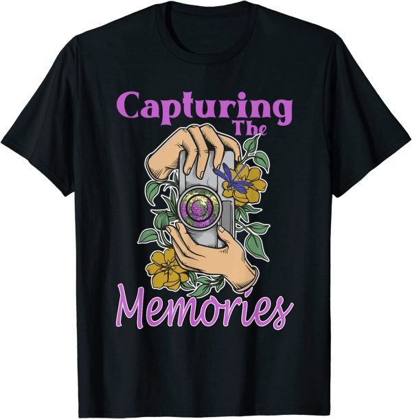 Official Capture The Memories Photography Camera Flowers & Dragonfly T-Shirt