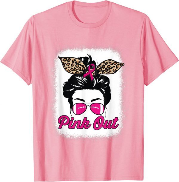 Pink Out Breast Cancer Awareness Football Bleached Messy Bun Gift T-Shirt