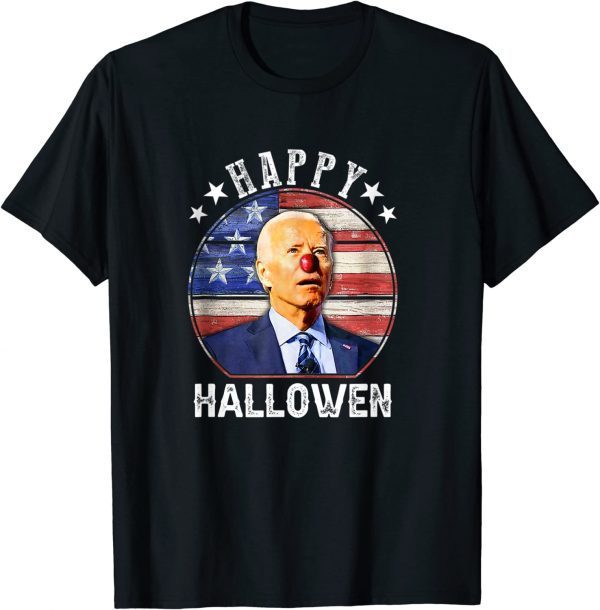 Biden Clown Happy Halloween America Flag Anti Biden Gift T-Shirt