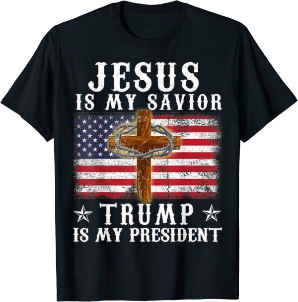 Vintage Jesus Is My Savior, Trump Is My President USA Flag T-Shirt