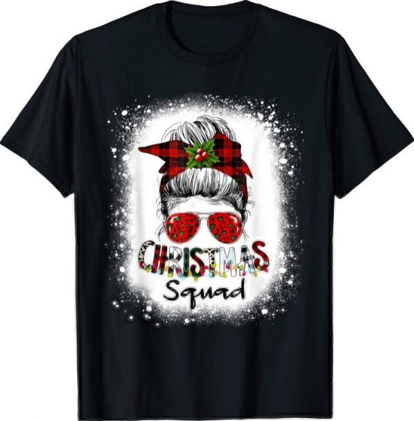 Christmas Squad Xmas Lights Leopard Messy Bun Bleached 2023 T-Shirt