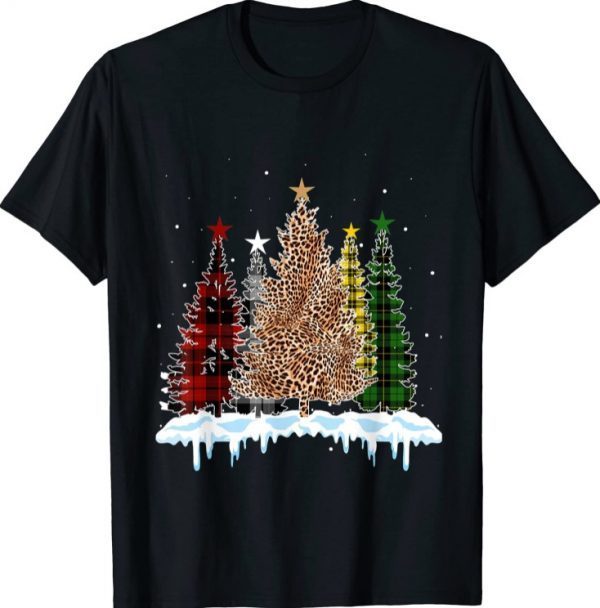 Christmas Tree Buffalo Plaid Red Green Leopard Xmas Pajama Gift T-Shirt