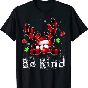 Be Kind Reindeer Red Plaid Puzzle Autism Awareness Christmas Tee Shirt