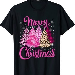 Merry Christmas Tree Pink Funny Xmas Leopard Matching Family Official Shirts