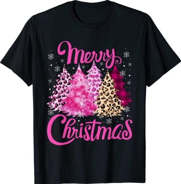 Merry Christmas Tree Pink Funny Xmas Leopard Matching Family Official Shirts