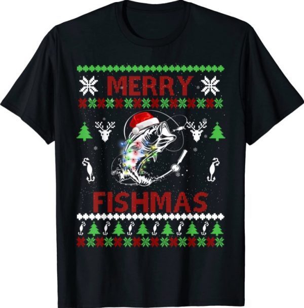 Merry Fishmas Funny Fishing Christmas UGLY Pajama Fishers Tee Shirts