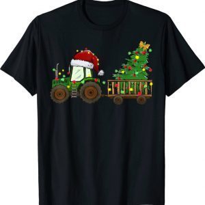 Christmas Farm Tractor Xmas Tree Lights Santa Hat Farmer Classic T-Shirt