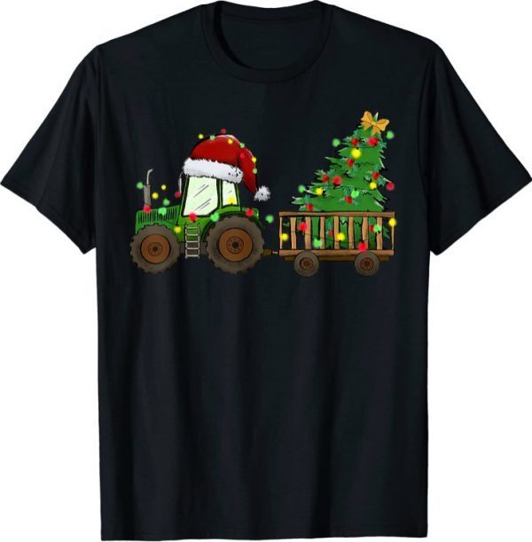 Christmas Farm Tractor Xmas Tree Lights Santa Hat Farmer Classic T-Shirt