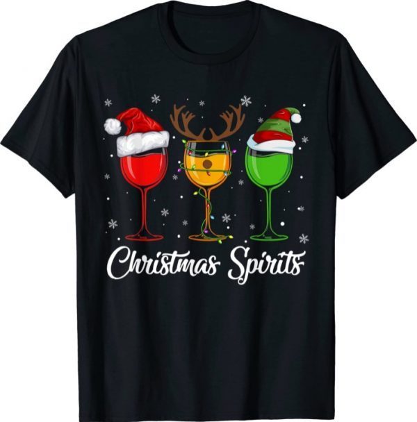 Christmas Spirits Glasses Of Wine Xmas Drinking T-Shirt