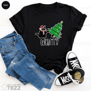 Black Cat What Christmas, Xmas Holiday Funny T-Shirt