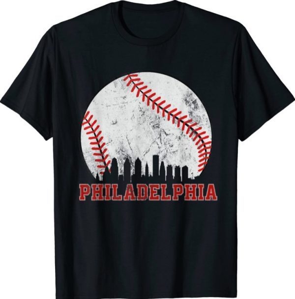 Philadelphia Baseball Skyline Retro Philly Cityscap T-Shirt