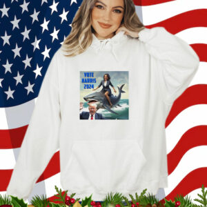 Vote Harris 2024 Donald Trump And Kamala Harris Riding A Shark T-Shirt