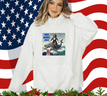 Vote Harris 2024 Donald Trump And Kamala Harris Riding A Shark T-Shirt