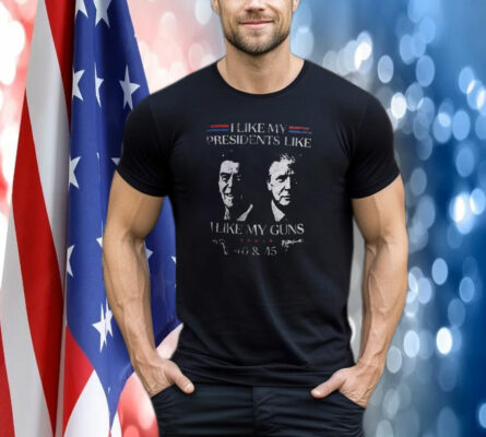 HOME  I Like Presidents Like Ronald Reagan Donald Trump I Like My Guns 40 45 T-Shirt