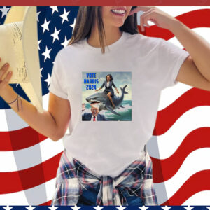 Vote Harris 2024 Donald Trump And Kamala Harris Riding A Shark T-Shirt