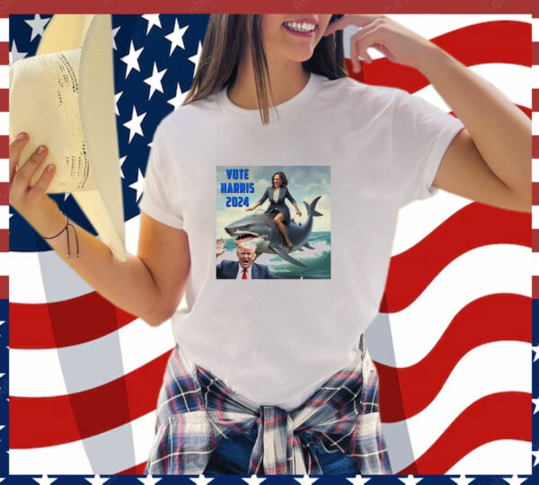 Vote Harris 2024 Donald Trump And Kamala Harris Riding A Shark T-Shirt