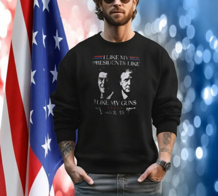 HOME  I Like Presidents Like Ronald Reagan Donald Trump I Like My Guns 40 45 T-Shirt