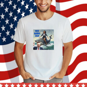 Vote Harris 2024 Donald Trump And Kamala Harris Riding A Shark T-Shirt