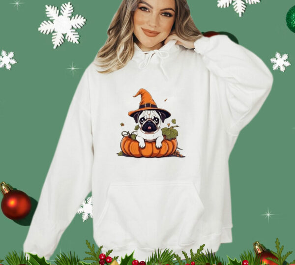 Halloween Pug in Orange Witch Hat T-Shirt