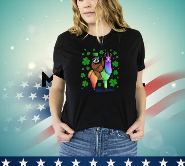 Sloth Riding Llama Unicorn St. Patrick's Day T-Shirt