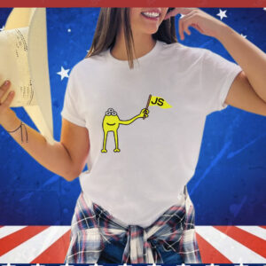 Yellow Three-Eyed Monster Holding a Flag with JS on it T-Shirt