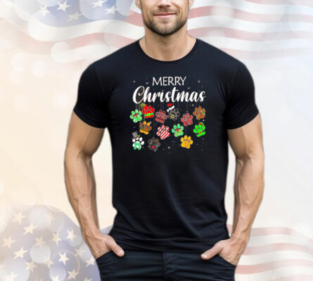 Merry Christmas Paw Print Ornament Christmas T-Shirt