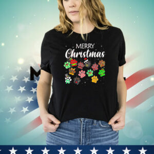 Merry Christmas Paw Print Ornament Christmas T-Shirt