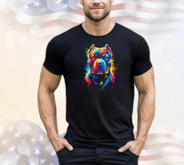 Neon rainbow pitbull splash art T-Shirt