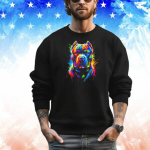 Neon rainbow pitbull splash art T-Shirt