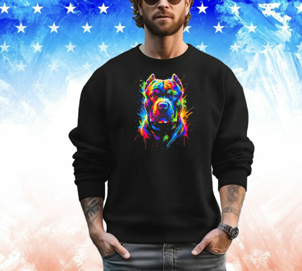 Neon rainbow pitbull splash art T-Shirt