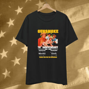 Gunsmoke 70th Anniversary 1955-2025 James Arness Amanda Blake Milburn Stone Ken Cuntis Thank You For The Memories Signatures Tee Shirt