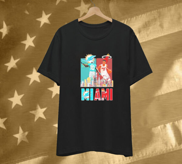 Tyreek Hill And Jimmy Butler Miami Dolphins Miami Heat Sports Teams Skyline City Signatures Tee Shirt